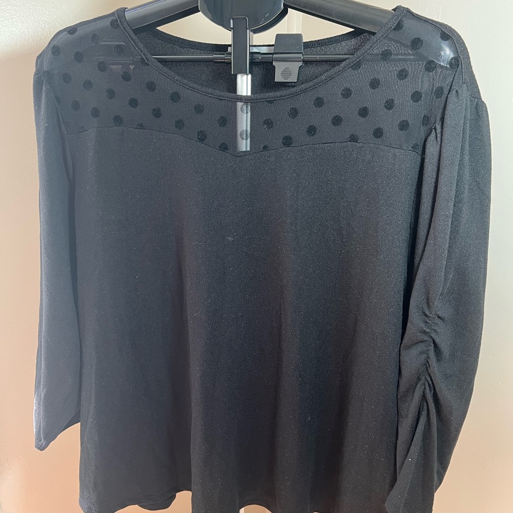 Chic Black Polka Dot Sheer Women's Blouse